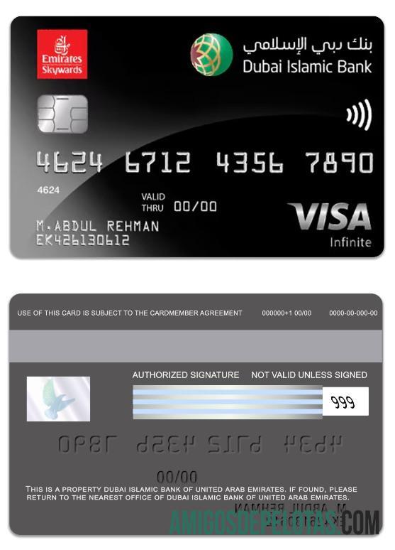 Emirados Árabes Unidos Dubai Banco Islâmico Emirates Skywards DIB Infinite exemplo real